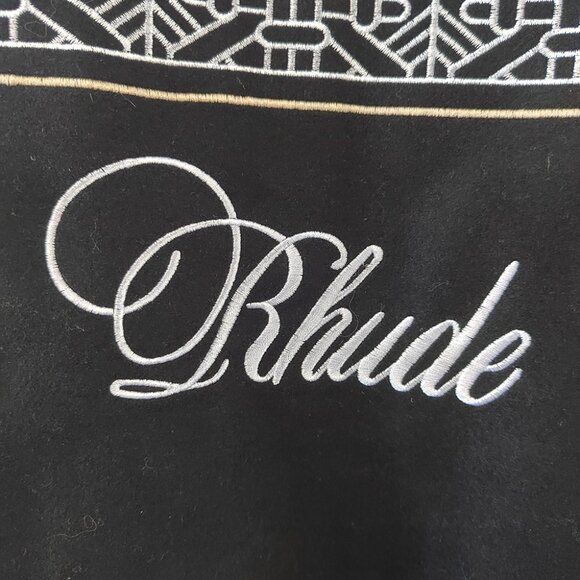 Rhude Embroidered Panel Leather Sleeve Casual Baseball Jacket - Picture 5 of 14